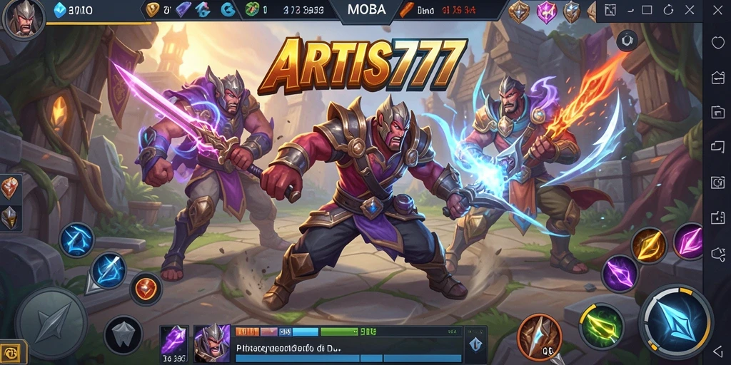 Tampilan seru gameplay MOBA di ARTIS777 dengan pertarungan intens.