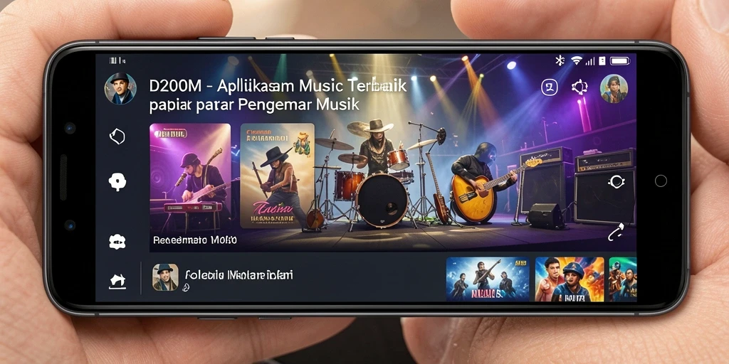 Screenshot D200M menampilkan antarmuka musik yang menarik dan interaktif.