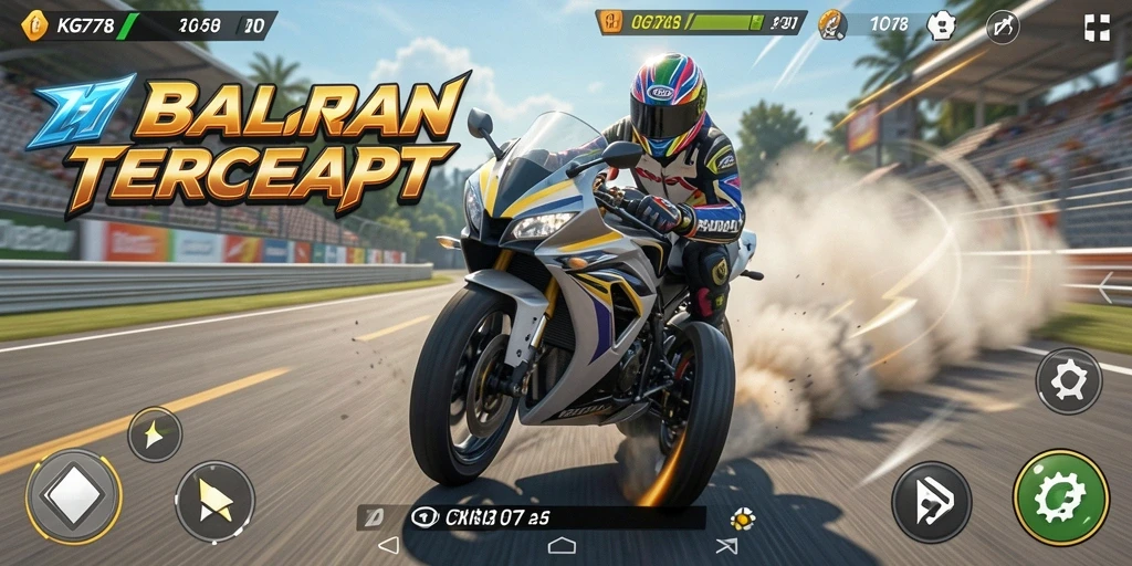 Tampilan gameplay seru dengan balapan motor yang cepat.
