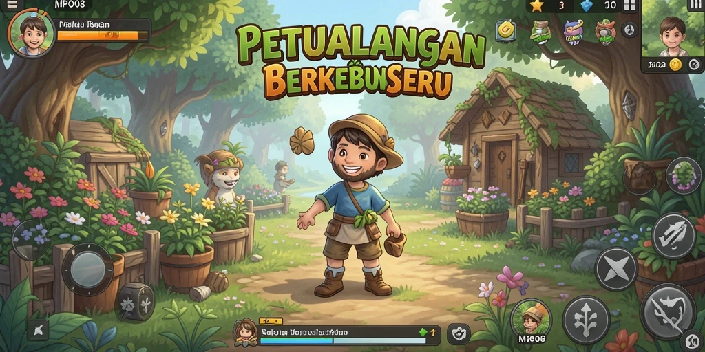 Tampilan gameplay MPO08 yang menarik dengan aktivitas berkebun.